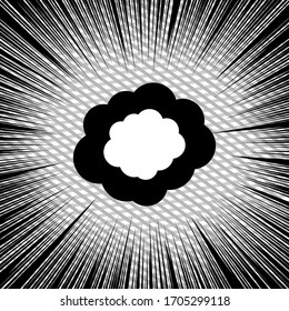 Comic monochrome explosive template with blank speech bubble dark rays and gray grid effects. Vector illustration