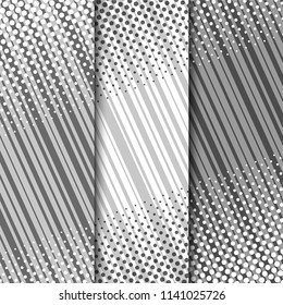 Comic monochrome vertical banners with slanted lines and halftone humor effects in gray colors. Vector illustration