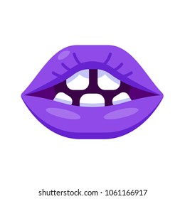 Comic monster mouth with teeth. Cartoon monster mouth with emotions, teeth and lips. Parts of the face of fictional characters, mystical creatures. Vector illustration.