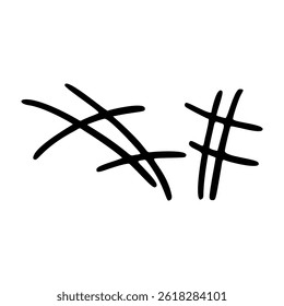 Comic movement lines and expressive shapes with fun graphic effects. Hand-drawn cartoon elements including arrows, marks, and brush strokes. Flat vector illustration isolated on white background.