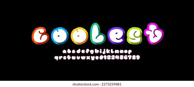 Comic multi-colored font, alphabet in the cartoon style, uppercase letters and numbers, vector illustration 10EPS