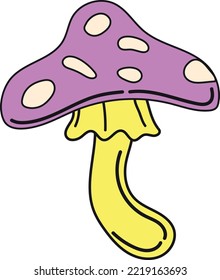 Comic mushroom sticker. Funny fungus color print isolated on white background