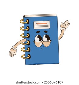 Comic notebook icon or vector memo character. Funny paper personage for notes. Copybook with face on cover. Textbook or scrapbook clipart. Cartoon planner for office or document, school organizer