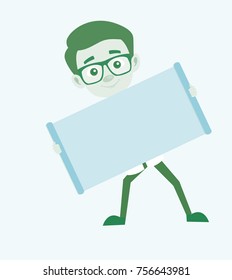 Comic Nuclear Medicine Specialist with Blank Banner Vector