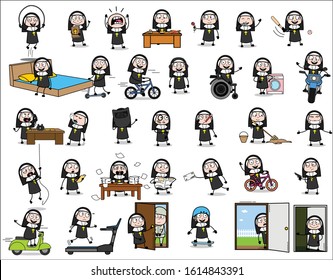 Comic Nun Lady - Set of Concepts Vector illustrations
