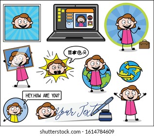 Comic Office Female Agent - Set of Concepts Vector illustrations