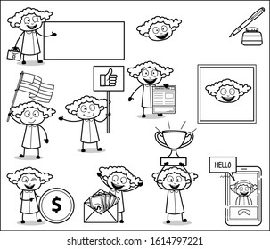 Comic Office Lady - Set of Retro Concepts Vector illustrations