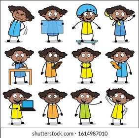 Comic Office Lady Various Poses - Set of Concepts Vector illustrations