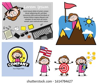 Comic Office Secretory - Set of Concepts Vector illustrations