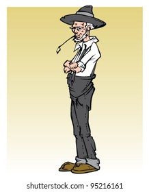 Comic old farmer with straw in his mouth svg