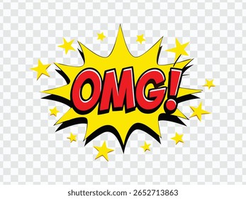 "Comic OMG Explosion with Yellow Stars and Bold Red Text"