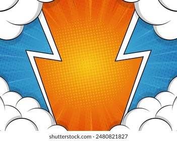 Comic orange and blue background design with cloud decoration