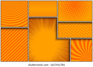 Comic orange frames composition with various humor effects. Vector illustration