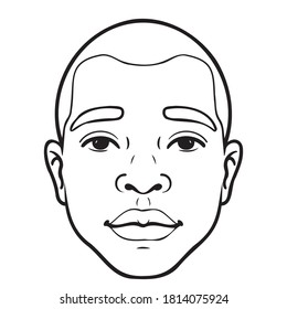 comic outline drawing of an african boy head. monochrome, avatar.