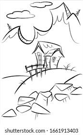 comic outline of a house in a clearing black on a white background vector