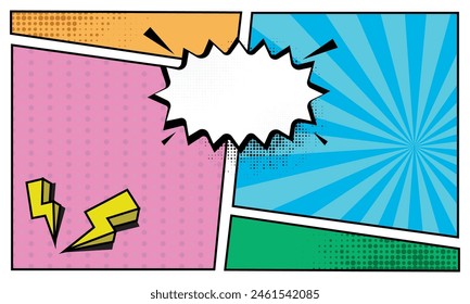 Comic page abstract colorful background template isolated