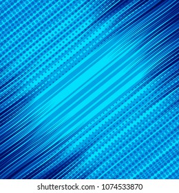 Comic page blue blank background with dark rays halftone and slanted lines humor effects. Vector illustration