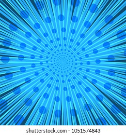 Comic page blue blank dynamic template with rays and spiral effects on radial background. Vector illustration