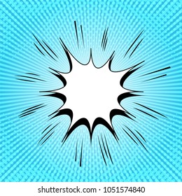 Comic page book concept with white speech bubble sound halftone and radial humor effects on light background. Vector illustration