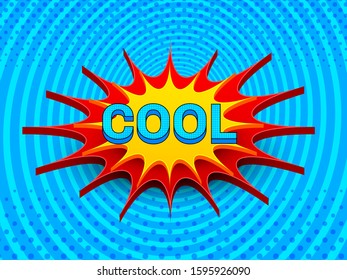 Comic page bright concept with 3d colorful speech bubbles Cool wording blue halftone and oval effects. Vector illustration
