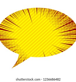 Comic page bright explosive concept with speech bubble shape halftone slanted lines rays humor effects on yellow background. Vector illustration