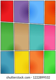 Comic page colorful composition with halftone and dotted humor effects in different colors. Vector illustration