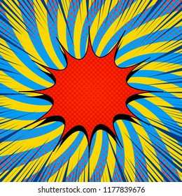 Comic page colorful concept with blank red speech bubble rays radial and halftone humor effects. Vector illustration