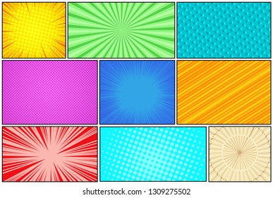 Fundo de luz colorida com listras raios radiais efeitos de humor de meio-tom. Ilustração vetorial