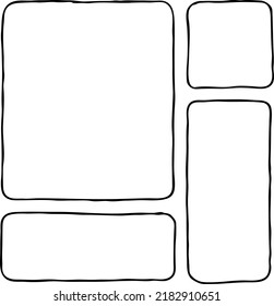Comic page composition vector for backdrop layout. Black line graphic hand drawn illustration. Information box space for text, pictures, design.
