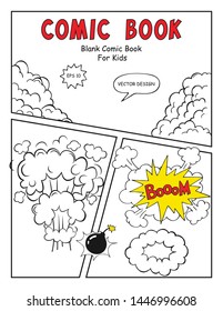 comic page cover design Mock up with hand-drawn explosions bomb