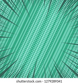 Comic page green background with straight slanted lines and halftone humor effects. Vector illustration
