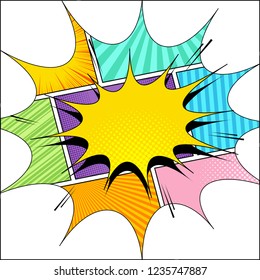 Comic page original concept with yellow speech bubble different humor humor effects and white blot shape. Vector illustration