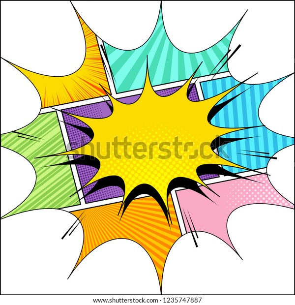 Comic page original concept with yellow\
speech bubble different humor humor effects and white blot shape.\
Vector illustration