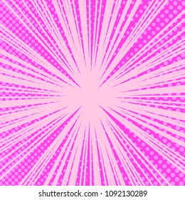 Comic page pink bright background with rays and light halftone humor effects. Vector illustration