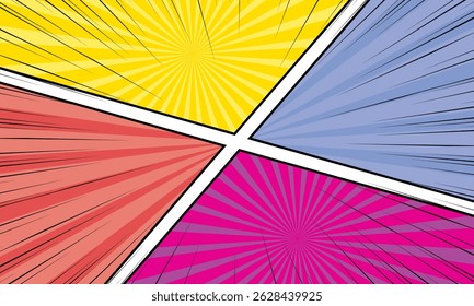 Comic page template colorful frames illustration, colorful comic background with halftone and line template editable
