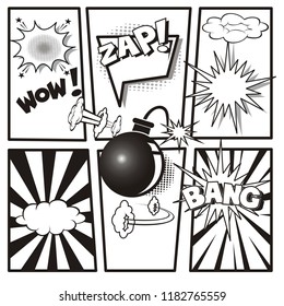 Comic page template explossion in black and white