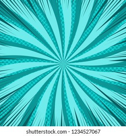 Comic page turquoise bright concept with rays halftone and radial humor effects. Vector illustration