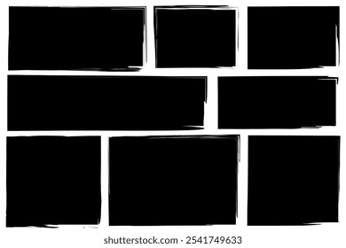 Comic panel icons. Black rectangular shapes. Empty frames set. Vector graphic elements.