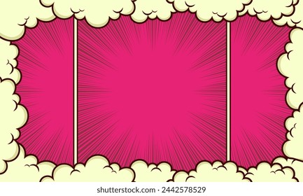 Comic panel pink background with cloud frame