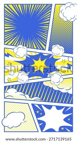 Comic Panel Style Pop Art Background with Speech Bubbles.
