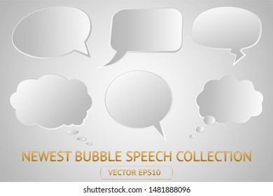 Comic paper speech bubble isolated sticker white vector icon set. Cartoon bubble speech tag icons collection. Cloud bubble speech design for talk, message, dialogue. Balloon bubble speech textbox