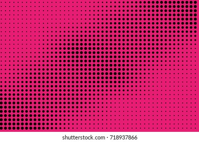  Comic pattern. Halftone background. Pink and black color. Dotted retro backdrop, panels with dots, points, circles, rounds. Design element for web banners, posters, cards, wallpaper, sites.  