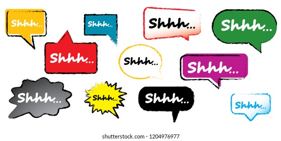 Comic peech bubble cloud Mute, please be quiet silent or silence with hand finger over lips for no talking Sign for psssst shhh sleeping or not sound doodle Funny silhouette hush vector icon or symbol