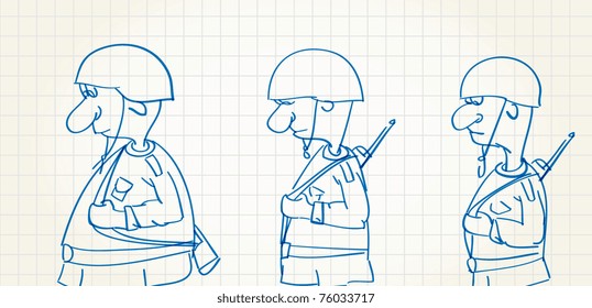 Imagen cómica de soldados caminando
