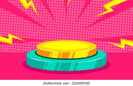 Comic Pink Background With Cartoon Podium Stage