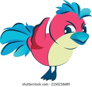 Carácter de pájaro rosado cómico. Mascota animal de dibujos animados