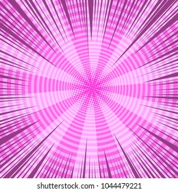 Comic pink bright template with rays radial round and halftone effects. Vector illustration