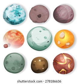 Comic Planets Set
Illustration of a set of various planets, moons, asteroid and earth globes isolated on white for scifi backgrounds and space games