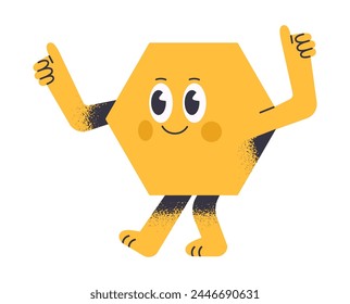 Comic polygon character. Funny comic geometric shape with happy emotions, polygon mascot with funny face flat vector illustration. Cute geometric shape