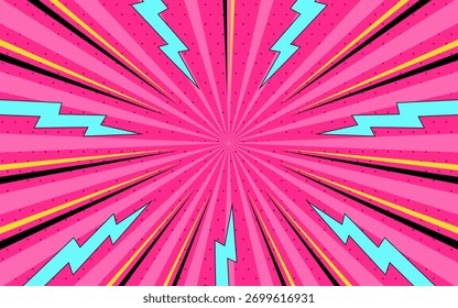 Comic pop art background. Comic book background with thunder and lightning in halftone style.